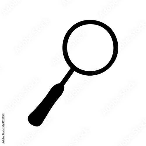Single black magnifying glass with a round lens on a white background