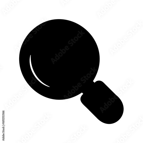 A bold silhouette of a magnifying glass, tool for exploring details