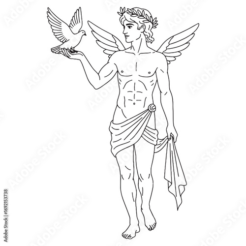 Divine Passion Eros Lineart – Eros Vector Illustration with Smooth Mythical Flow – Eros Drawing – Line Art Drawing of Eros – Eros Icon