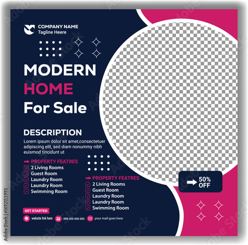 Elegant Property Listing Social Media Banner Real Estate House Advertisement Vector Illustration