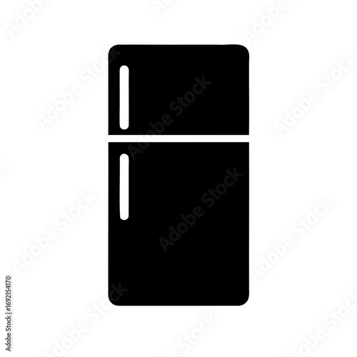Simple Black and White Refrigerator Icon with Two Doors and Handles