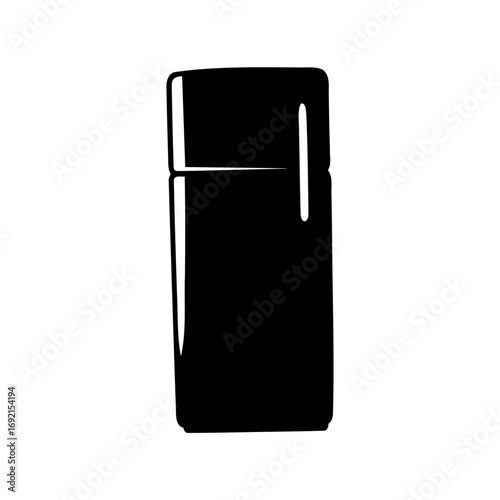 Black silhouette of a refrigerator isolated on white background in flat design