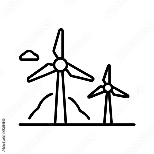 Wind farm illustration with two turbines in a minimal design  