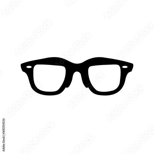 Black silhouette illustration of retro eye glasses on an isolated white background