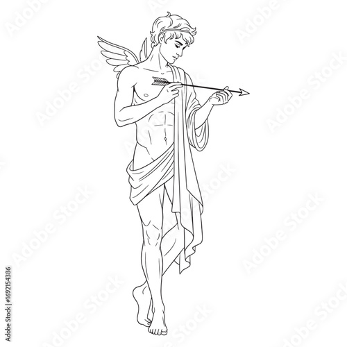 Romantic Eros Lineart – Eros Vector Outline Drawing with Defined Divine God Style – Eros Drawing – Vector of Eros – Eros Outline
