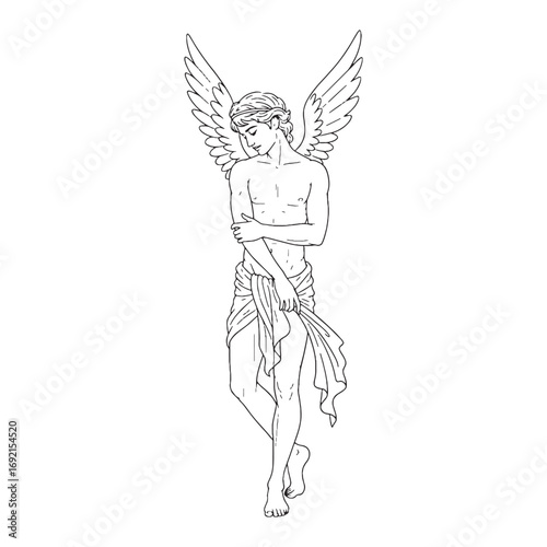 Stylized Eros Lineart – Eros Vector Illustration with Smooth Passionate Symbolism – Eros Drawing – Line Art Drawing of Eros – Eros Icon