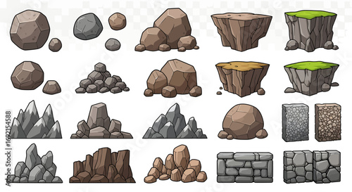 Collection of Various Rocks and Terrain Elements for Game Development and Design.