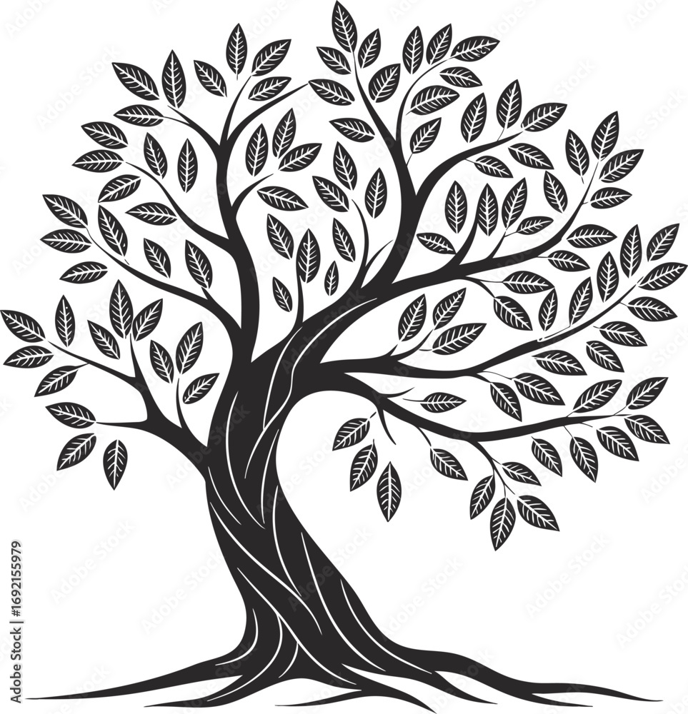 Obraz premium Tree Vector Illustration, Green Leafy Tree Design, Flat Nature Tree Icon, Botanical Tree Graphic