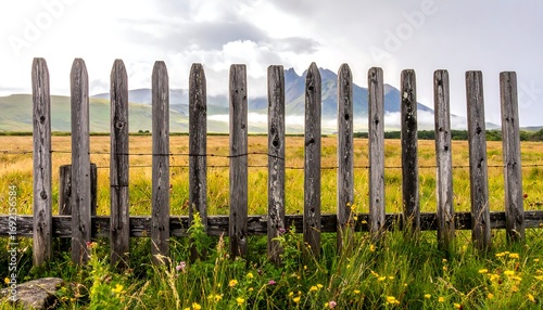 Rustic wooden fence in a field