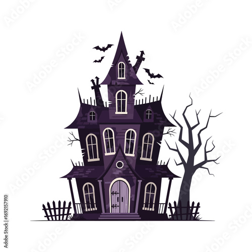 Spooky Three-Story Haunted House with Bats