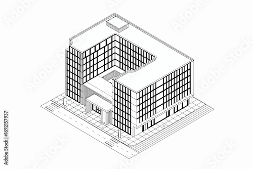 Modern Architectural Blueprint Isometric Building Design