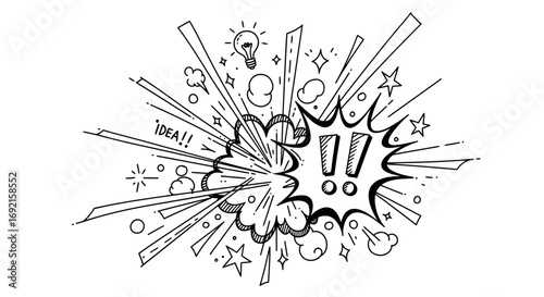Explosion of Ideas HandDrawn Comic Book Style Illustration.