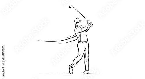 A golfer swinging his club depicted in a minimalist line drawing