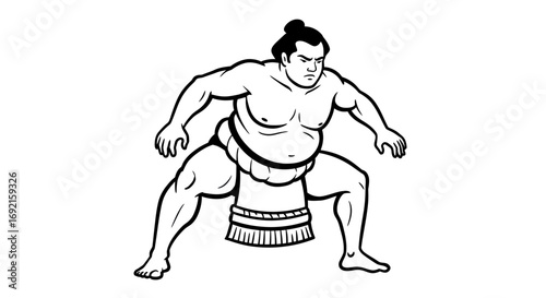 A sumo wrestler in a ready stance wearing a mawashi