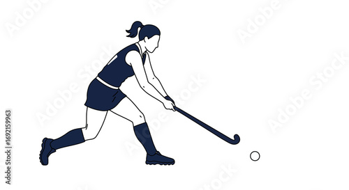 Field hockey player striking ball with stick outlined style