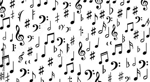 Hand Drawn Musical Notes and Symbols Seamless Pattern.