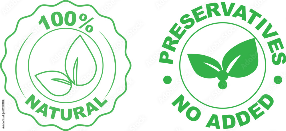Φωτογραφία Green icons declare product is one hundred percent natural and has no preservati
