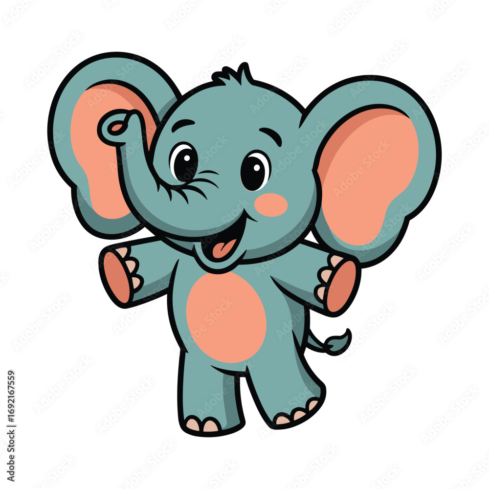 Obraz premium Adorable cartoon baby elephant with big ears and a happy expression