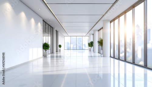 Modern Office Corridor With City View