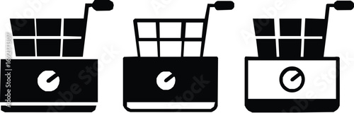Modern Deep Fryer Icons. Isometric flat vector illustration of a deep fryer station with baskets, oil temperature display, 

