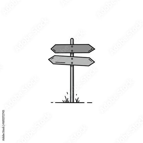 Minimalist road sign icon with two blank arrows pointing in opposite directions symbolizing journey choices ahead