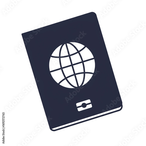 Passport icon with globe symbol and biometric chip, representing international travel and identification document