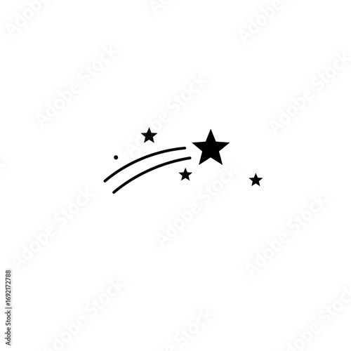 Minimalist star icon with shooting star and small stars symbolizing aspiration and dreams in simple black design