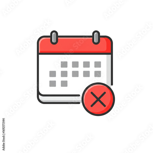 Urgent deadline red X icon over calendar date in horizontal style with bright colors and clear design