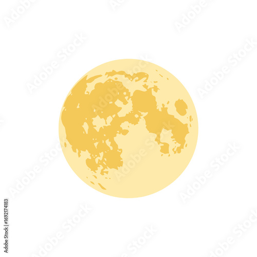 Full Moon Illustration with Craters and Yellow Hue