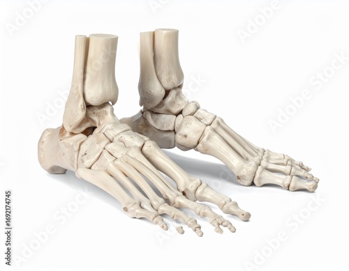 Anatomical Study Detailed View of a Human Foot Skeleton Isolated on White Background