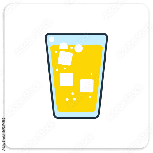 Refreshing Yellow Iced Drink in Glass.