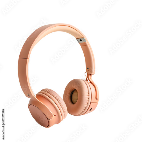 Pastel peach over ear headphones on black isolated on a transparent background audio music