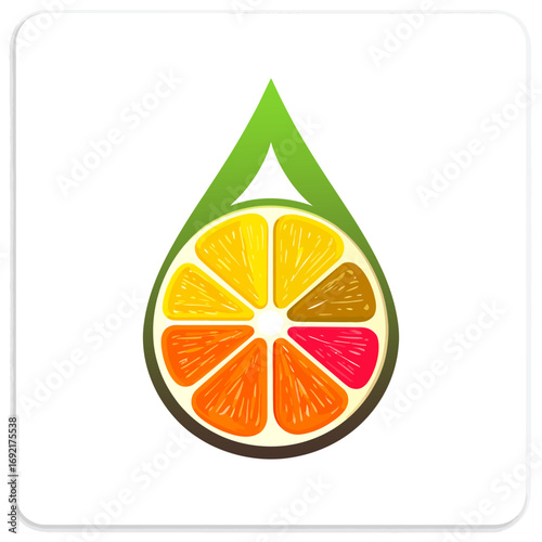 Citrus Fruit Slice in Water Drop Graphic.
