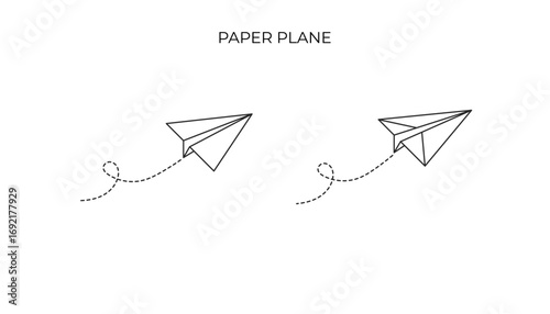 This icon depicts two stylized paper airplanes with dashed flight paths. It's a clean, minimalist design representing messages, travel, or creativity.