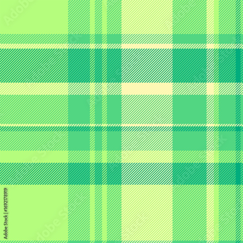 Tweed check seamless texture, rag plaid textile background. Packaging pattern tartan fabric vector in green and light colors.