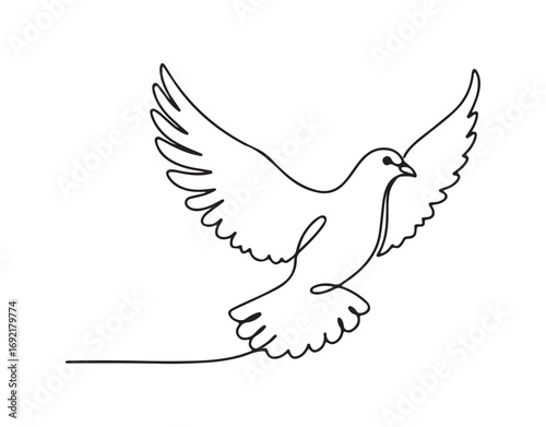 A flying dove depicted in one continuous line
