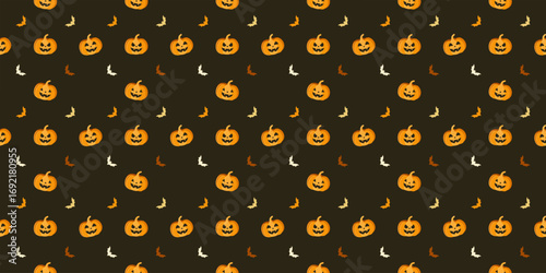 Cute Halloween seamless background with bats and pumpkin. Good for textile fabric design, wrapping paper, website wallpapers, textile, wallpaper and apparel. vector illustration