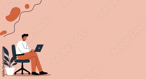 Focused person working remotely on a laptop in a modern minimalist setting. Ideal for themes of productivity, online education, or freelance lifestyle.