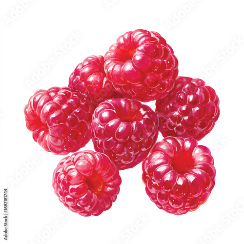 Watercolor Painting of a Pile of Fresh Juicy Red Raspberries