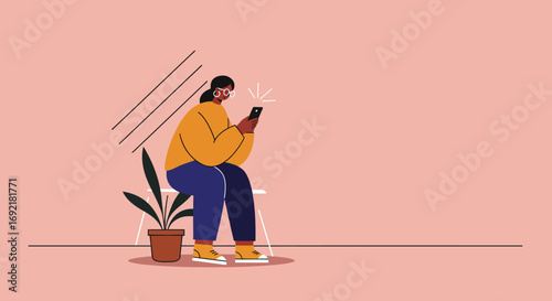 A person sits casually, engrossed in their smartphone. Illustrates digital communication, connectivity, social media, and a modern lifestyle.