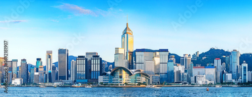 Canvas Print 2025 August Hong Kong Wanchai Panoramic Victoria Harbor skyline in daytime finan