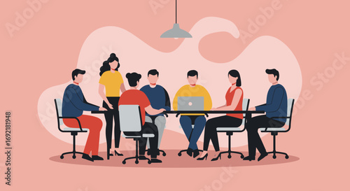 Diverse business team collaborates in a modern office meeting, discussing strategies and ideas. Represents teamwork, communication, and corporate success.