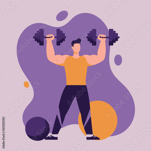 Strong man exercising with dumbbells, demonstrating fitness and a healthy lifestyle. Ideal for sports, gym, or wellness content.