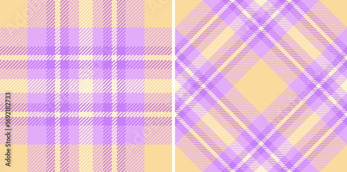 Pastel plaid patterns in purple, cream and yellow. Ideal for spring textiles, backgrounds, crafts.  Adds a touch of cozy vintage charm. Versatile for graphic design projects.