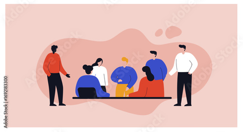 Diverse business team collaborating in a modern office meeting, discussing strategies and ideas. Represents teamwork, communication, and innovation in a professional setting.