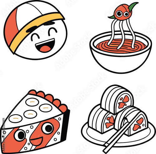 Whimsical food and character doodles bring joy to any project, vibrant and fun!