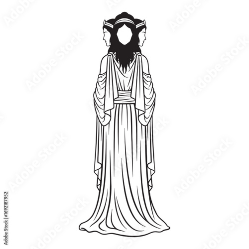 Witchcraft Hecate Lineart – Hecate Vector Illustration with Night and Moon Concept – Hecate Drawing – Line Art Drawing of Hecate – Hecate Icon