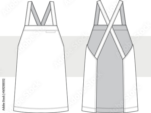Kitchen apron technical drawing, illustration. Front and back view, CAD, Mockup set.