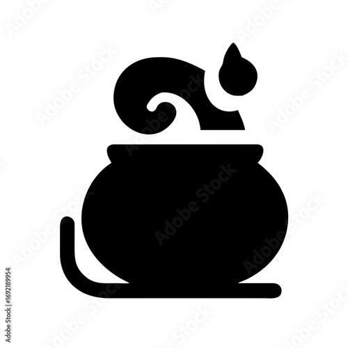 Cat Curled Up Beside Cauldron Icon Vector Silhouette