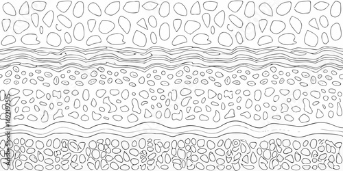 Abstract organic pattern with irregular shapes and wavy lines in a black and white line drawing style